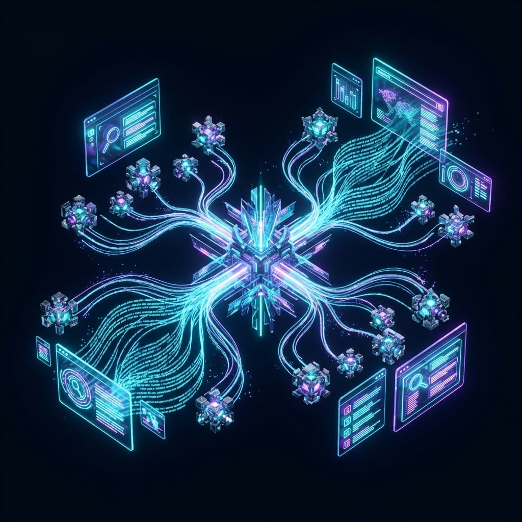 Illustration 3D — GEO - être visible dans les réponses de chatGPT et des IA génératives