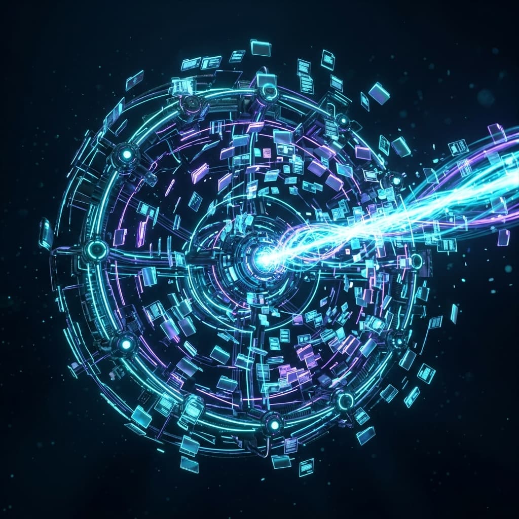 Illustration 3D — Gestion documentaire & numérisation de documents - du papier au numérique, du chaos à l'ordre