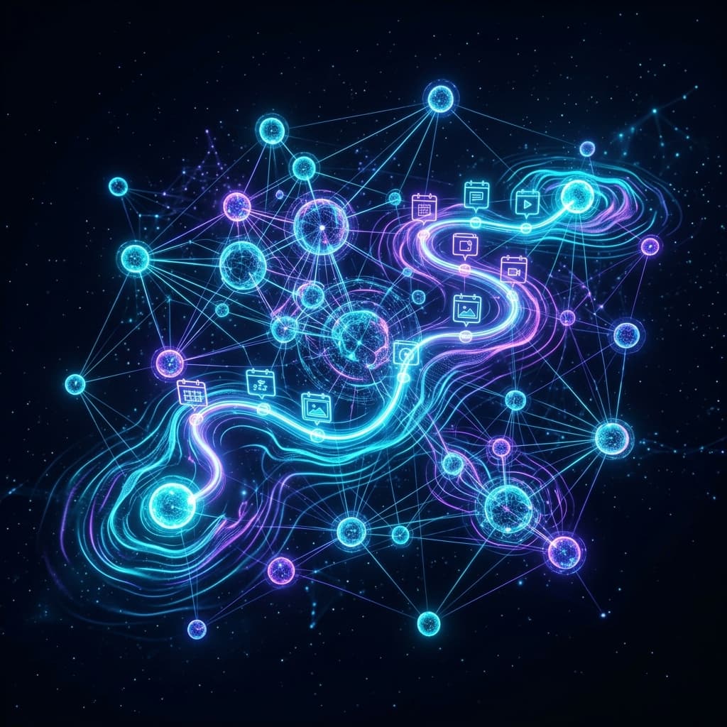 Illustration 3D — Réseaux sociaux & Contenu - être présent, c'est bien. Être pertinent, c'est mieux.